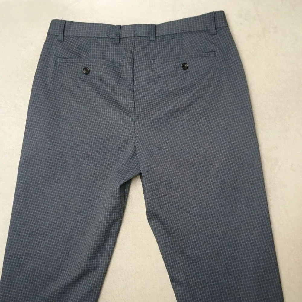 Banana Republic Pants Men 32x32 Blue Plaid Slim Dress Check Stretch Suit Work